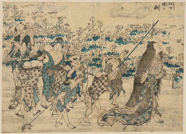 「狂女蝶に戯」 「(『北斎画譜』)」