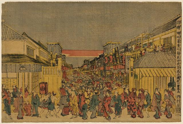 「浮絵堺町葺屋町顔見世夜芝居之図」