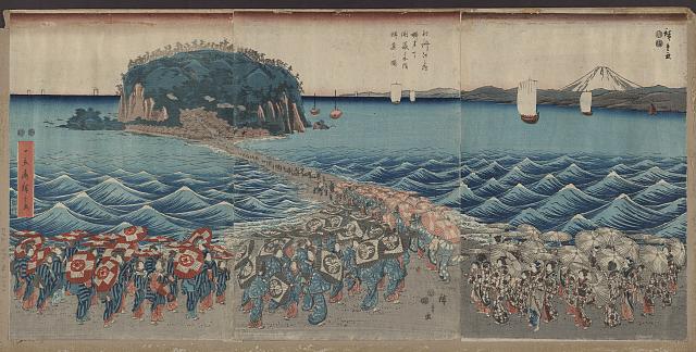 LOC02674・・広重〈1〉「相州江ノ島弁才天開帳参詣群衆の図」