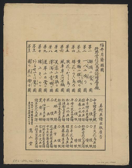 「福井月斎縮図 狩野常信花鳥画譜続篇目録」